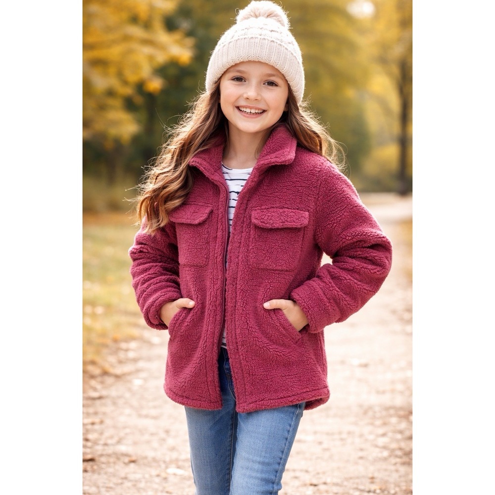 NWT Art Class Girls Button Down‎ Fleece Shirt Jacket Pink L 10 12 Teddy Shacket